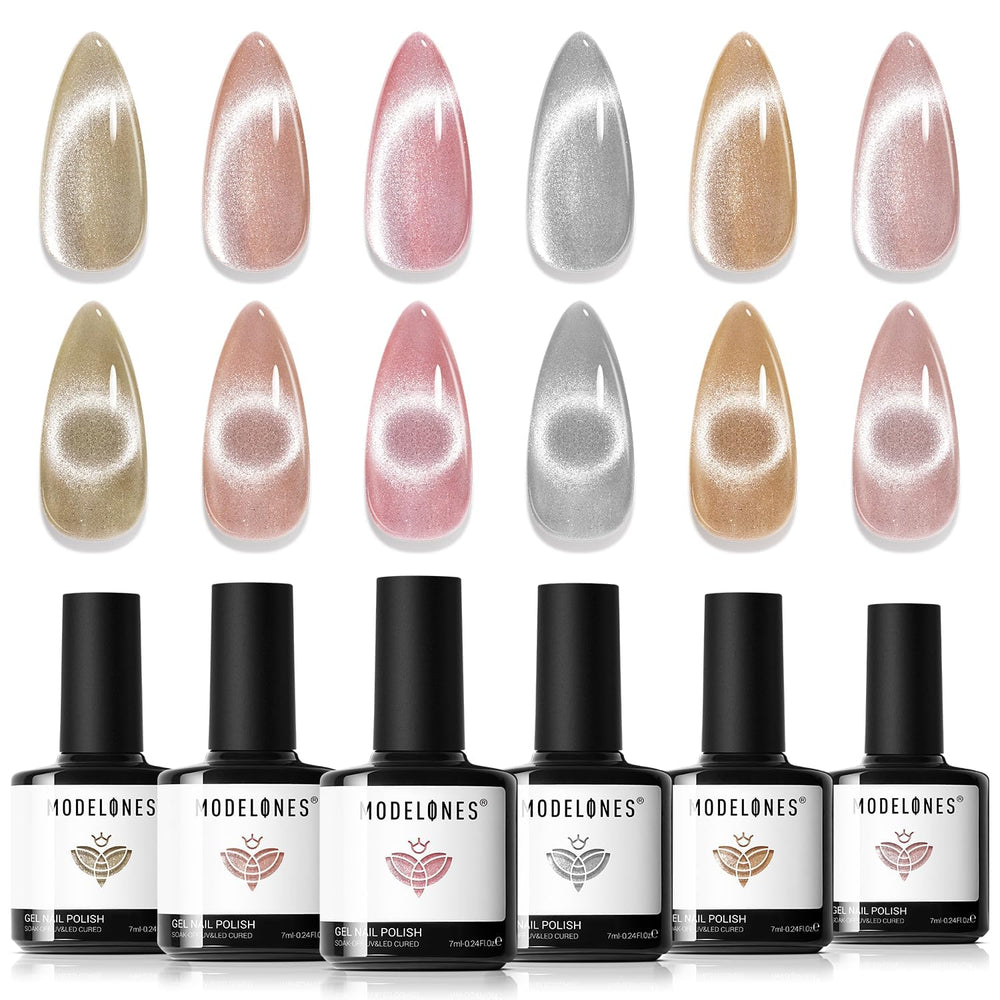 Modelones Cat Eye gel polish set with magnet enables galaxy-inspired nails at home.