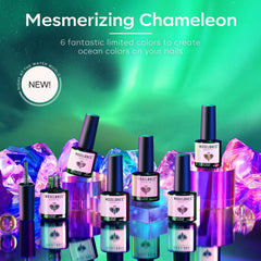Modelones Chameleon Glitter Green bottle shows emerald sheen for dynamic nail art