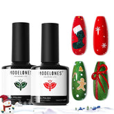 Modelones Christmas gel nail polish set bottles in red and green for holiday manicure.