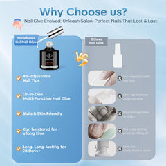 Modelones crystal-clear nail glue creates seamless extensions.