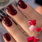 Modelones dark red short square nails kit closeup for stylish daily manicure.