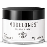 Modelones dip powder white bottle for at-home French nail art and natural finish.