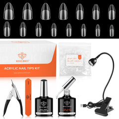 Modelones Gel Nail Kit Almond set shows tips for a natural almond look and long wear.
