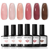 Modelones gel nail polish set display with six colors for chic nails.