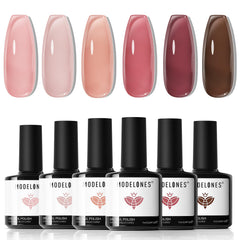 Modelones gel nail polish set display with six colors for chic nails.
