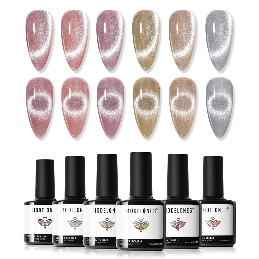 Modelones nude pink cat-eye gel polish for elegant everyday nails.