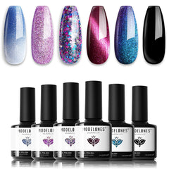 Modelones glitter gel set with six colors for stylish at-home manicures.