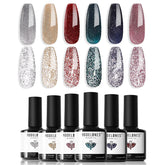 Modelones Glitter Gel Nail Polish Set bottles close-up for DIY nail art.