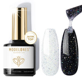 Modelones Glitter Top Coat iridescent silver mix adds high-shine sparkle on nails