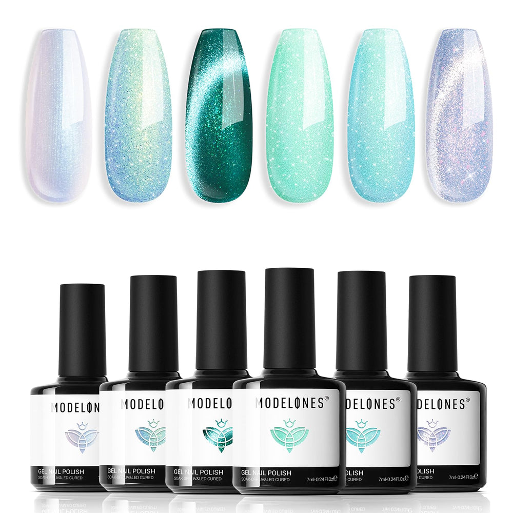 Modelones green cat eye gel polish set bottle display for smooth application