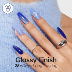 Modelones sky blue gel polish for a fresh spring look.