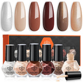 Modelones nail polish set brown nude glitter bottle shown for versatile looks.