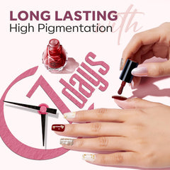 Modelones deep red polish for sophisticated nails.