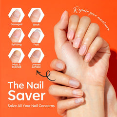 Modelones strengthener applied on nails provides a protective layer during daily wear.