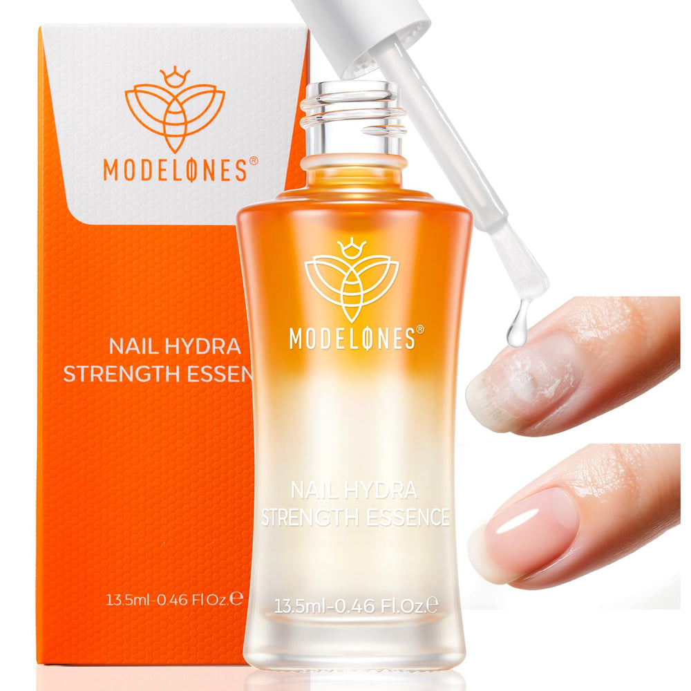 Modelones nail strengthener bottle shows formula for damaged nails.