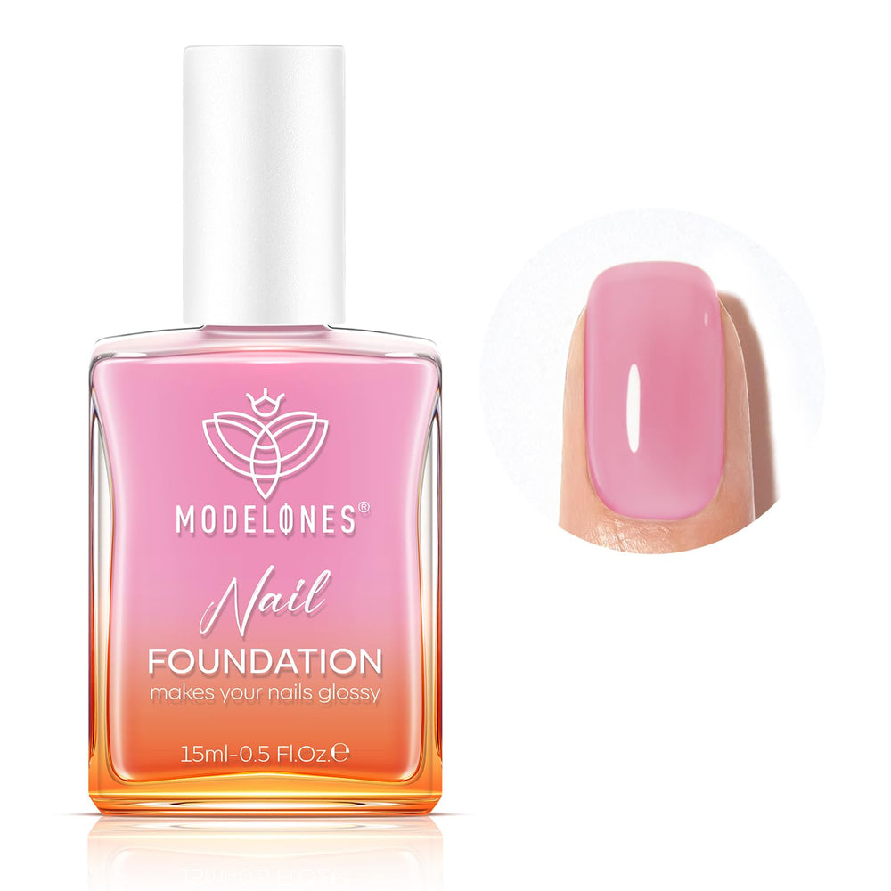 Modelones Nail Strengthener Jelly purple-pink swatch conceals imperfections with a natural finish.