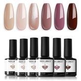 Modelones nude-brown gel polish set, six versatile shades for daily manicures.