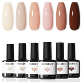 Modelones Nude Gel Polish Set with six nude shades for versatile at-home manicures