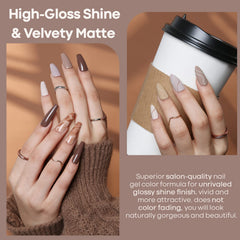 Modelones nude gel polish close up in brown beige shades for everyday elegance