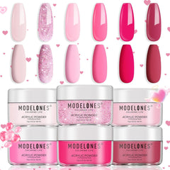 Modelones pink acrylic powder 6-color pack for salon-quality at-home manicure.