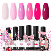 Modelones pink gel nail polish kit bottles arranged for a long-lasting manicure.