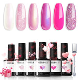 Modelones pink glitter gel nail polish set with six colors for versatile nail art.