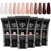 Modelones poly nail gel kit with six nude tones for natural-looking at-home manicures.