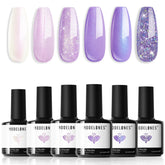 Modelones purple glitter gel nail polish set with six shimmer bottles for vibrant nails