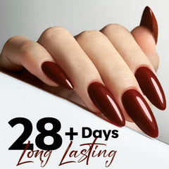 Modelones red gel polish brush applying an even coat for smooth color.