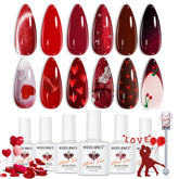 Modelones red gel nail polish set with six colors for at-home salon-quality nails.