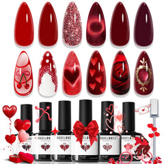 Modelones red gel nail polish set with six colors for a vibrant manicure