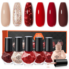 Modelones red nail polish set with six colors for versatile day-to-night looks