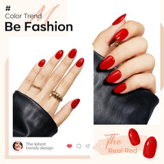 Modelones red short press-on nails oval kit includes 16 sizes for a precise fit.