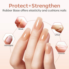 modelones Rubber Base Gel nude color swatch highlights natural nail look for everyday wear.