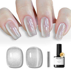 Modelones Silver Cat Eye Bottle closeup showing holographic shimmer for chic nails