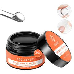 Modelones Solid Nail Glue 30g jar closeup showing strong hold and bubble-free use