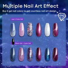 Modelones purple sparkle rainbow gel adds multidimensional shine before curing.