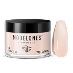 Modelones translucent sheer nude dip powder in 1oz jar with cap, long-lasting manicure.