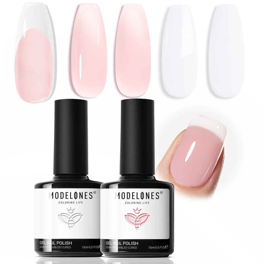 Modelones white gel polish 15ml for crisp French tips with lasting shine.