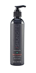 Modern ŌM Shungite Recharge Body Wash bottle front label for daily refreshment
