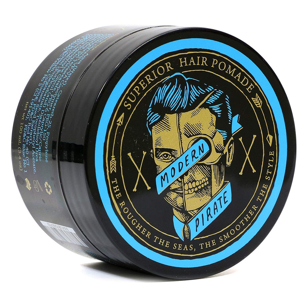 Modern Pirate pomade front view tin for medium hold and natural shine