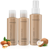 MOEHAIR Travel Trio shampoo bottle with color-safe cleansing and plant protein protection.
