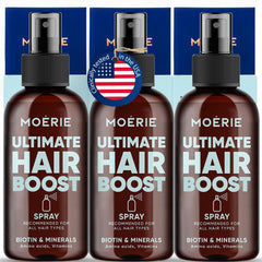 Moerie Ultimate Hair Boost Spray bottle close-up for scalp care