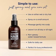 Moerie Ultimate Hair Boost Spray on scalp showing quick application