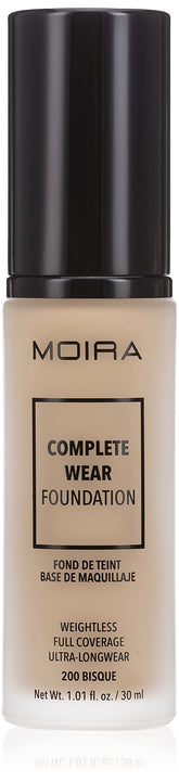 Moira Complete Wear Foundation 200 Bisque bottle for a natural matte complexion.