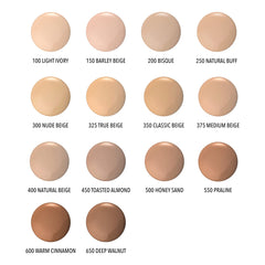 Moira Complete Wear Foundation natural beige swatches reveal versatile mid-tone shade