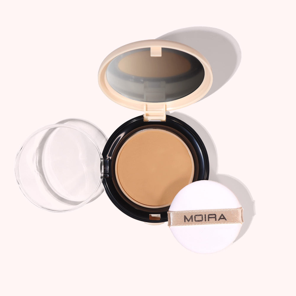 Moira Complete Wear Powder Foundation compact front view with natural matte finish
