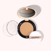 Moira Complete Wear Powder Foundation 325N compact opened, showing natural matte finish.
