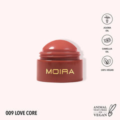 Moira Soft Blush Balm 009 Love Core tube dispense for quick application.