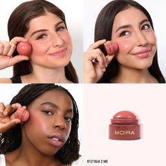 Moira Soft Blush Balm being applied to the cheek for easy even coverage